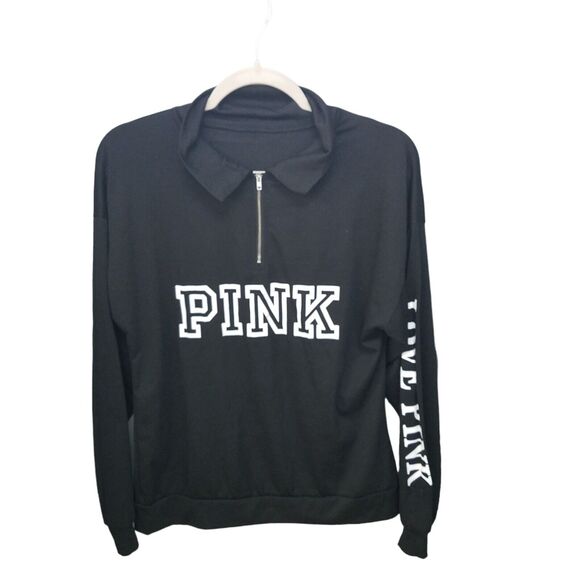 PINK Tops - Pink Womens Sz M Black Solid Long Sleeve Sweatshirt